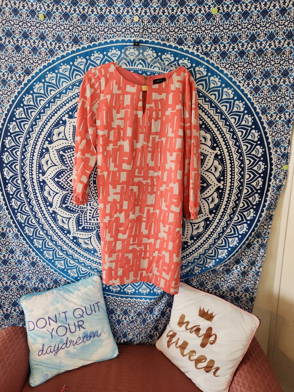 Coral Geometric Pattern Shift Dress - Women